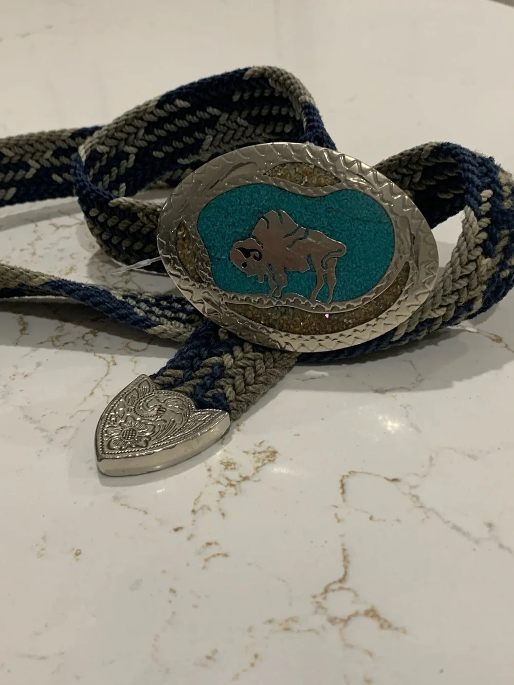 Western Navajo Buffalo Turquoise Silver Bolo Tie Longhorn Belt Buckle